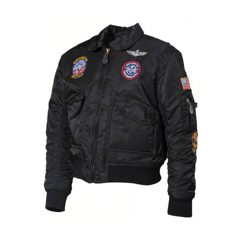 US Kinder-Pilotenjacke, Bomberjacke, CWU, mit Fliegerabzeichen, Jacke schwarz-M von MFH
