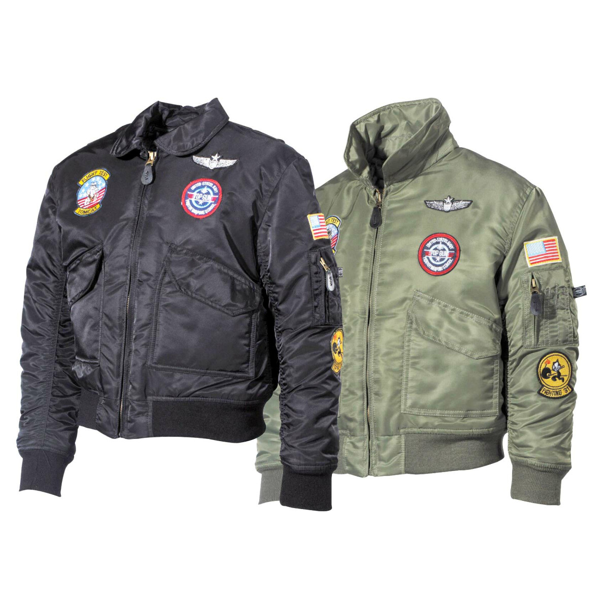 US Kinder-Pilotenjacke, Bomberjacke, CWU, mit Fliegerabzeichen oliv L von MFH