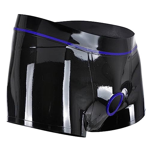 MFMYEE BDSM Herren Schwarz Reißverschluss Handgefertigte Nähte Latex Fetisch Exotische Herrenunterwäsche Unterwäsche Latexshorts (as3, Alpha, m, Regular, Regular) von MFMYEE