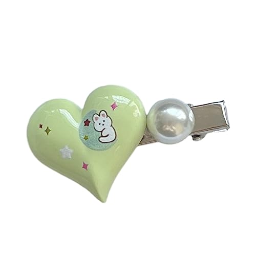 Krallenclip, Haarschmuck, Haarspangen Damen, Haarspangen for Mädchen, Mädchen-Pony-Clip-Haarnadel, niedlicher herzförmiger Kopfschmuck, Haarschmuck, Harajuku-Entenschnabel-Clip-Kopfbedeckung(Green) von MFUPR