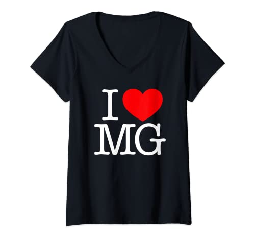 Damen I Love (Herz) MG T-Shirt mit V-Ausschnitt von MG Gift Idea Co.