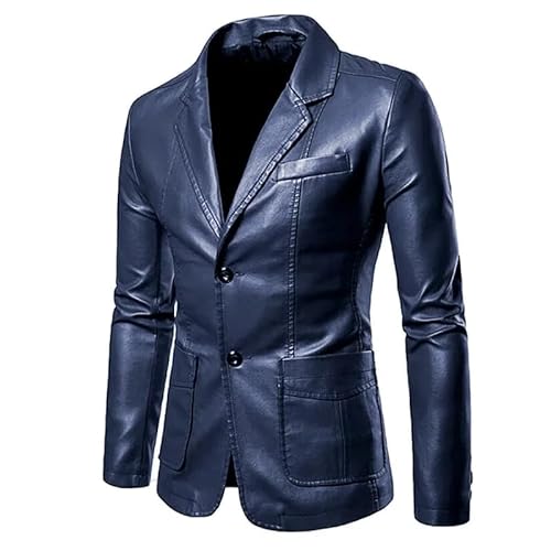 Herren Lederjacke - Herbst/Winter Herren Slims Pu Kleiner Anzug Herren Revers Lederjacke Freizeitmantel für Herbst & Winter Blau L von MGDIFYXAA