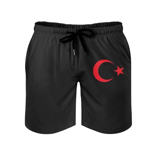 MGDIFYXAA Badehose für Herren Badeshorts Schnelltrocknend, Männer Sommer Badehose Türkei Flagge Druck Strandshorts mit Mesh-Futter und Verstellbarem Tunnelzug fit Strand Surf Schwarz XL von MGDIFYXAA