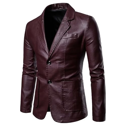 MGDIFYXAA Herren Lederjacke - Männer Schlank Herbst Kausalen Vintage Leder Jacke Mantel Männer Motorrad Biker Zipper Tasche PU Leder Jacke Mantel Rot L von MGDIFYXAA