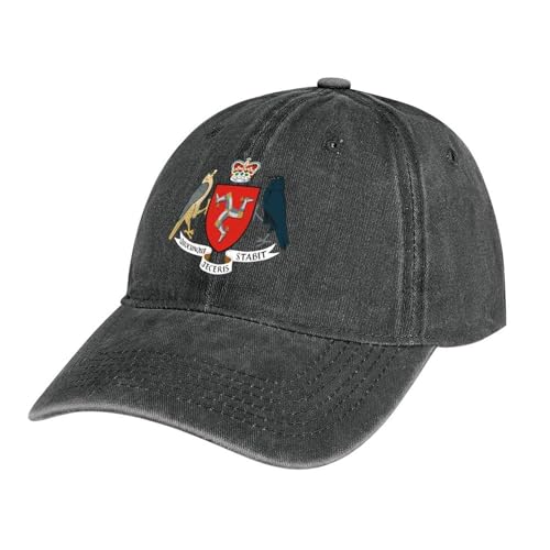 MGDIFYXAA Unisex Flagge Baseball Cap verstellbar Cappy in Washed Optik mit gebogenem Schirm Flagge der Isle of Man Baumwolle Retro Cap Damen und Herren Schwarz von MGDIFYXAA