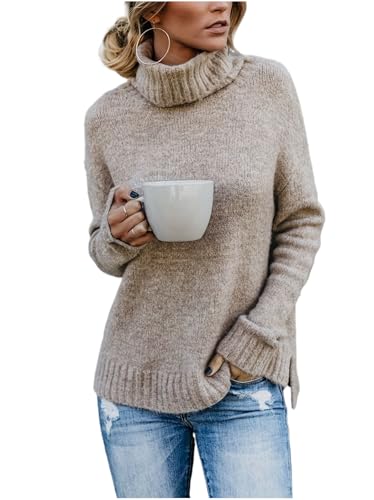 Pullover Für Damen - Solide Strickpullover Damen Casual Langarm Pullover Mock Neck Jumper Weibliche Pullover Herbst Kleidung Stil Ds von MGDIFYXAA
