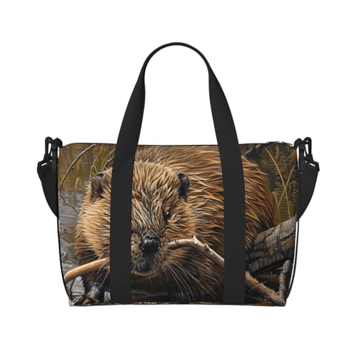 Biber-Handgepäcktasche mit Reißverschluss, Wochenendtasche, Übernachtungstasche, für Damen und Herren Biber-Handgepäcktasche mit Reißverschluss, Wochenendtasche, Übernachtungstasche, für Damen und Herren von MGGAklp