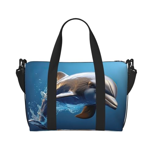 Einzigartige Reisetasche mit 3D-Tier-Delfin-Druck, mit Reißverschluss, Wochenendtasche, Übernachtungstasche, für Damen und Herren von MGGAklp