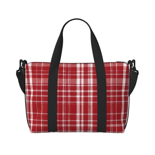 Handgepäcktasche mit Reißverschluss, kariert, Rot und Schwarz, für Damen und Herren von MGGAklp