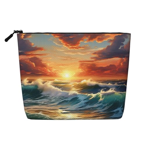 Kosmetiktasche für Damen, Motiv: Ozean, Sonnenuntergang, Landschaft, niedlich, wasserdicht, mit Reißverschluss von MGGAklp