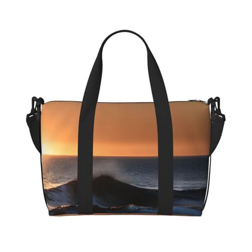 Last Sun Rays of Over The Sea Waves Print Hand Travel Bag with Zipper Weekender Overnight Bag for Women Men Carry On von MGGAklp