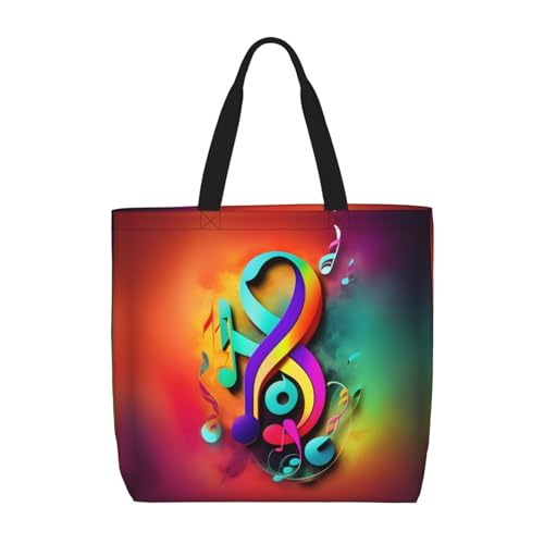 MGGAklp Bunte Tragetasche mit Musiknoten und Reißverschluss, stilvolle wiederverwendbare Schultertaschen für Shopping, Arbeit, Urlaub von MGGAklp