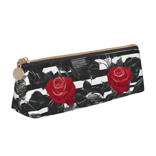 MGGAklp Federmäppchen mit Reißverschluss und schwarzen Streifen und roten Rosen, für Büro und Reisen, für Damen und Herren MGGAklp Federmäppchen mit Reißverschluss und schwarzen Streifen und roten Rosen, für Büro und Reisen, für Damen und Herren von MGGAklp