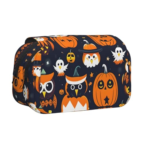 MGGAklp Halloween Eule Geist Kürbis Druck Doppel-Klappetui mit doppeltem Reißverschluss tragbar für Schule Bürobedarf MGGAklp Halloween Eule Geist Kürbis Druck Doppel-Klappetui mit doppeltem Reißverschluss tragbar für Schule Bürobedarf von MGGAklp