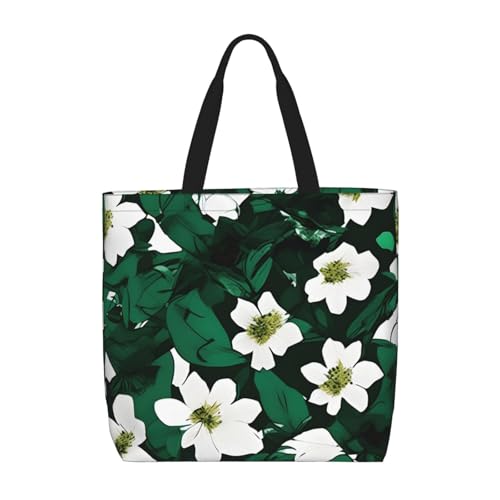 MGGAklp Hunter Green Tragetasche mit Blumenmuster und Reißverschluss, stilvolle wiederverwendbare Schultertaschen für Shopping, Arbeit, Urlaub von MGGAklp