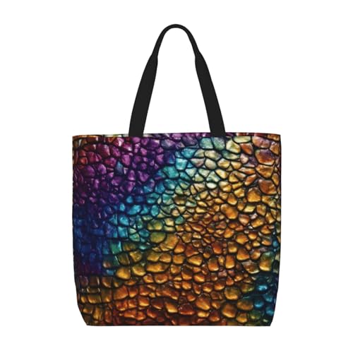 MGGAklp Klassische Tragetasche mit Schlangenhaut-Druck, mit Reißverschluss, stilvolle wiederverwendbare Schultertaschen für Shopping, Arbeit, Urlaub von MGGAklp