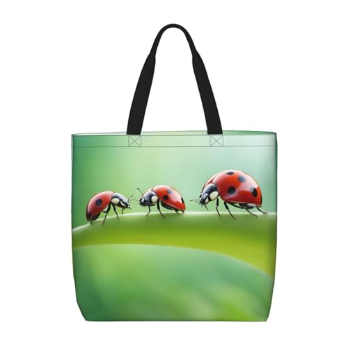 MGGAklp Lustige Tragetasche mit Marienkäfer-Druck, mit Reißverschluss, stilvolle wiederverwendbare Schultertaschen für Shopping, Arbeit, Urlaub von MGGAklp