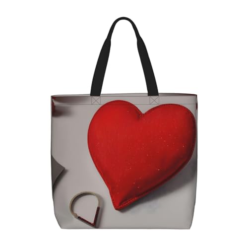 MGGAklp Romantische rote Tragetasche mit Herzmuster, mit Reißverschluss, stilvolle wiederverwendbare Schultertaschen für Shopping, Arbeit, Urlaub von MGGAklp