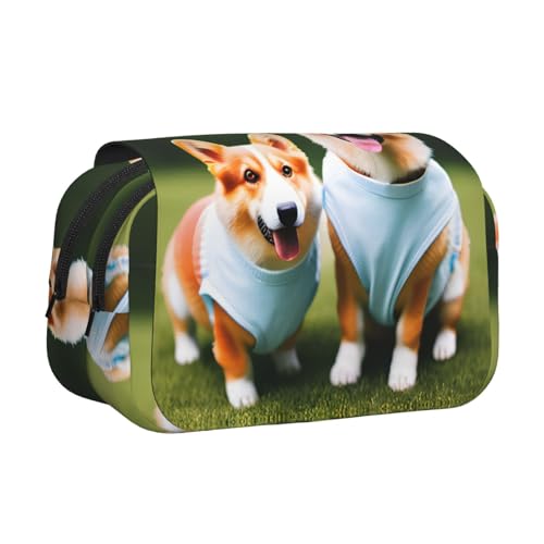 MGGAklp Trage Kleidung Corgi Dogs Print Double Clamshell Stifteetui mit doppeltem Reißverschluss tragbar für Schule Bürobedarf von MGGAklp