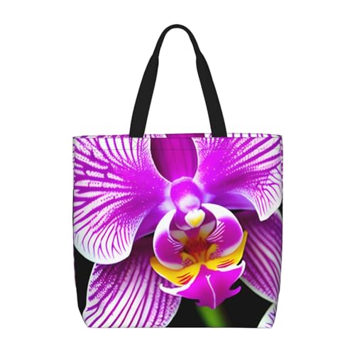 MGGAklp Tragetasche mit Orchideen-Blumendruck, mit Reißverschluss, stilvolle wiederverwendbare Schultertaschen für Shopping, Arbeit, Urlaub von MGGAklp