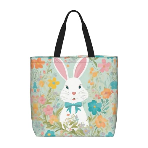 MGGAklp Tragetasche mit Osterhasen-Blumendruck, mit Reißverschluss, stilvolle wiederverwendbare Schultertaschen für Shopping, Arbeit, Urlaub von MGGAklp
