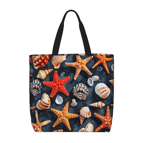 MGGAklp Tragetasche mit Seestern- und Muschelmuster, mit Reißverschluss, stilvolle wiederverwendbare Schultertaschen für Shopping, Arbeit, Urlaub MGGAklp Tragetasche mit Seestern- und Muschelmuster, mit Reißverschluss, stilvolle wiederverwendbare Schultertaschen für Shopping, Arbeit, Urlaub von MGGAklp
