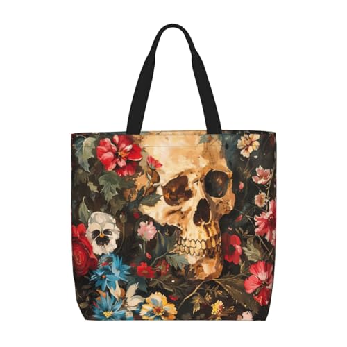 MGGAklp Tragetasche mit Totenkopf-Motiv und Reißverschluss, stilvolle wiederverwendbare Schultertaschen für Shopping, Arbeit, Urlaub MGGAklp Tragetasche mit Totenkopf-Motiv und Reißverschluss, stilvolle wiederverwendbare Schultertaschen für Shopping, Arbeit, Urlaub von MGGAklp