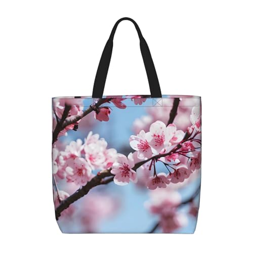 MGGAklp Verlockende Tragetasche mit Kirschblüten-Druck, mit Reißverschluss, stilvolle wiederverwendbare Schultertaschen für Shopping, Arbeit, Urlaub von MGGAklp