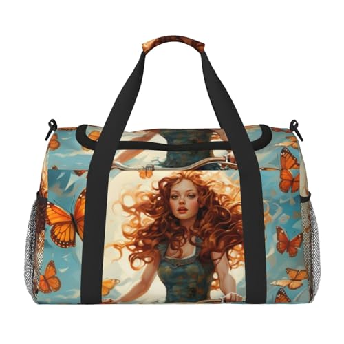 Mädchen Fahrrad Schmetterling Druck Reise Faltbar Wasserdicht Leicht Handgepäck Tasche mit Schultergurt von MGGAklp