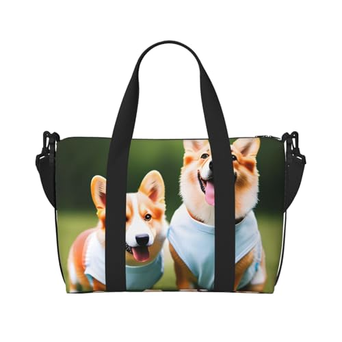 Trage Kleidung Corgi Dogs Print Hand Reisetasche mit Reißverschluss Weekender Übernachtungstasche für Damen und Herren Handgepäck von MGGAklp