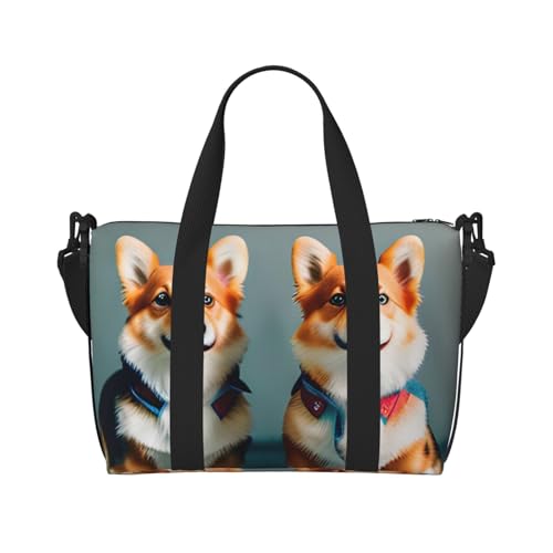 Trage Kleidung Süße Corgi Dogs Print Hand Reisetasche mit Reißverschluss Weekender Übernachtungstasche für Damen und Herren Handgepäck von MGGAklp