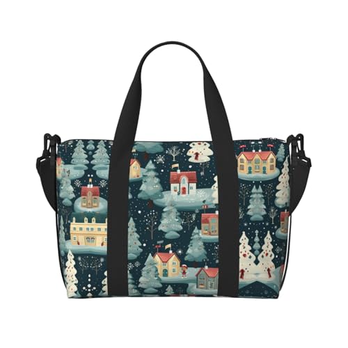 Warme Weihnachtshaus-Handtasche mit Reißverschluss, Wochenendtasche, Übernachtungstasche, für Damen und Herren Warme Weihnachtshaus-Handtasche mit Reißverschluss, Wochenendtasche, Übernachtungstasche, für Damen und Herren von MGGAklp