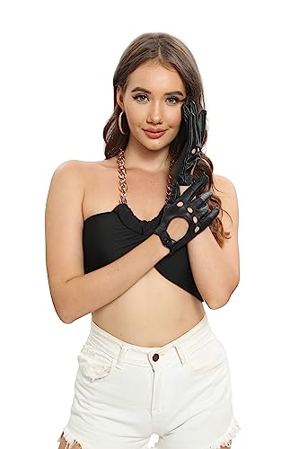 MGGMOKAY Damen Leder Autohandschuhe Lederhandschuhe Ungefüttert,Black,XS von MGGMOKAY