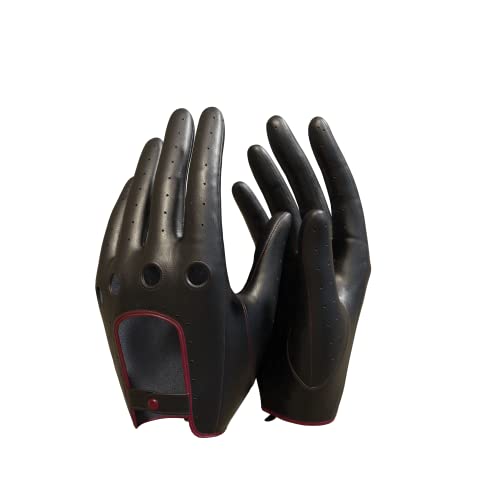 MGGMOKAY Damen Leder Autohandschuhe Lederhandschuhe Ungefüttert,BlackRed,L von MGGMOKAY
