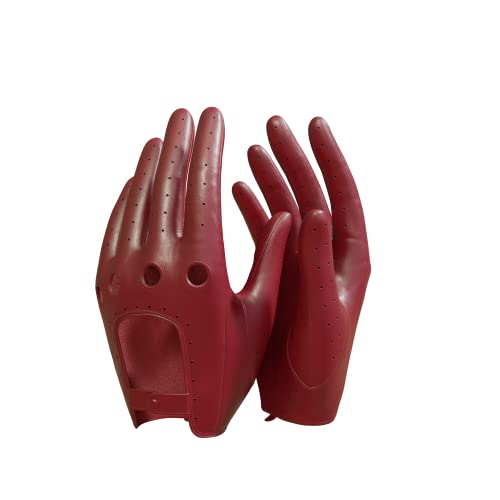 MGGM collection Damen Leder Autohandschuhe Lederhandschuhe Ungefüttert,Red,L von MGGM collection