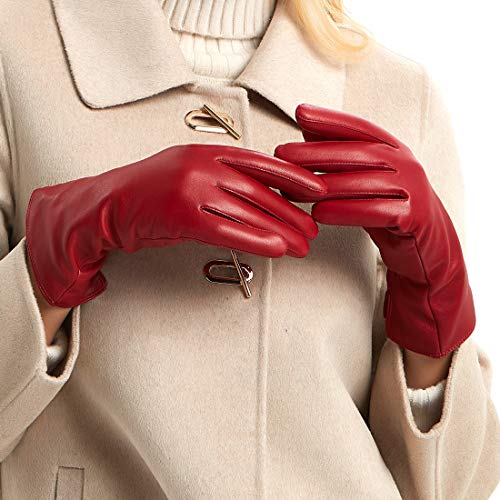 MGGM collection Damen Lederhandschuhe Touchscreen Kaschmir gefüttert,Rot,L von MGGM collection