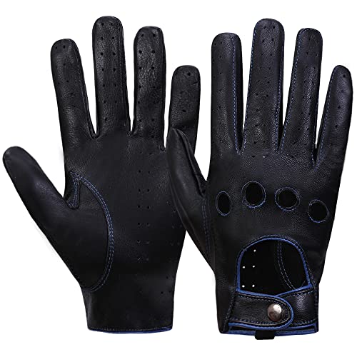 MGGM collection Herren Leder Autohandschuhe Touchscreen Lederhandschuhe Ungefüttert,SchwarzBlau,XL von MGGM collection