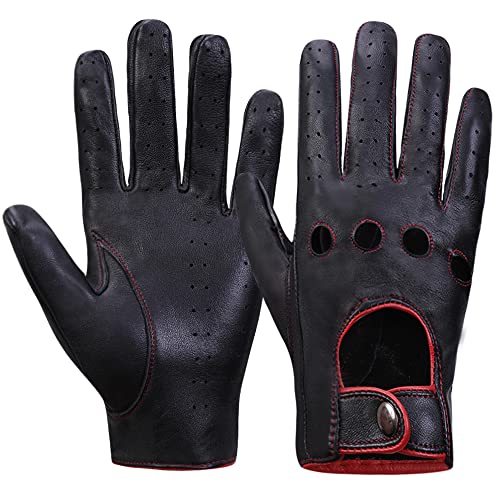 MGGM collection Herren Leder Autohandschuhe Touchscreen Lederhandschuhe Ungefüttert,SchwarzRot,M von MGGM collection