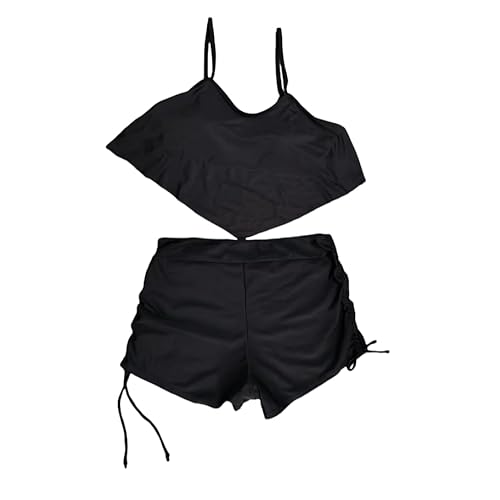 Damen Tankini Bademode Set Eleganter Zweiteiler mit Badeshorts und verstellbaren Trägern,Schwarz,S von MGGMOKAY