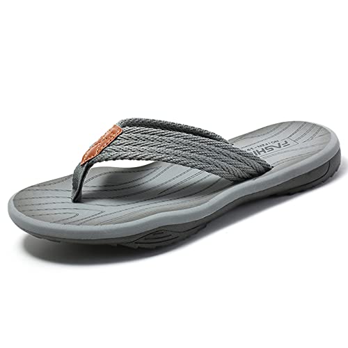 MGGMOKAY Herren Flip Flops Sandalen Bequeme Fußgewölbestütze Lässige Strandrutschen Schuhe,Grau,46 von MGGMOKAY