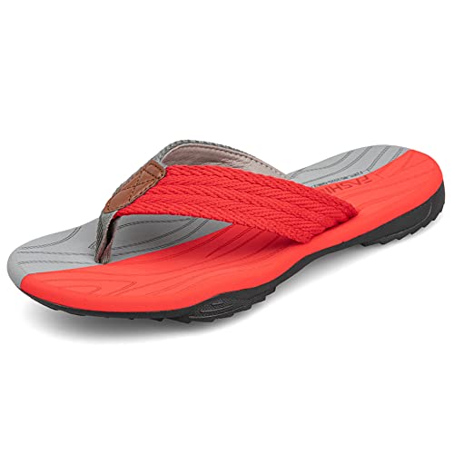 MGGMOKAY Herren Flip Flops Sandalen Bequeme Fußgewölbestütze Lässige Strandrutschen Schuhe,Grau Rot,45 von MGGMOKAY