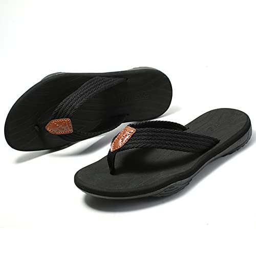 MGGMOKAY Herren Flip Flops Sandalen Bequeme Fußgewölbestütze Lässige Strandrutschen Schuhe,Schwarz,45 von MGGMOKAY