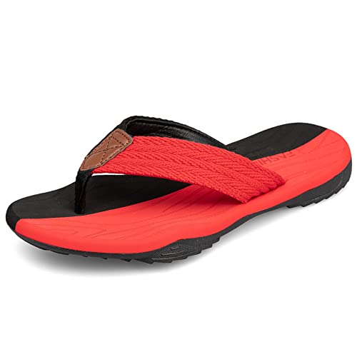 MGGMOKAY Herren Flip Flops Sandalen Bequeme Fußgewölbestütze Lässige Strandrutschen Schuhe,Schwarz Rot,46 von MGGMOKAY