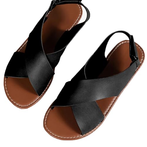 MGGMOKAY Damen Cross Sandal Damen Flache Sandaletten Sommer Offene Zehe Pantoletten,Schwarz,40 von MGGMOKAY
