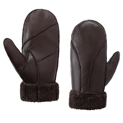 MGGMOKAY Damen Fäustlinge für Winter Damen Lammfell Shearling Fäustlinge Winter Lederhandschuh,Braun,XXL von MGGMOKAY