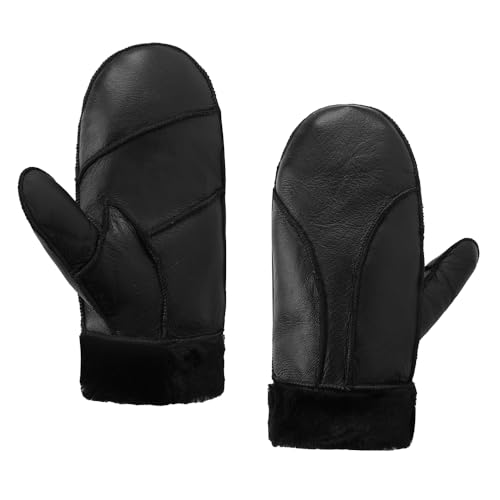 MGGMOKAY Damen Fäustlinge für Winter Damen Lammfell Shearling Fäustlinge Winter Lederhandschuh,Schwarz,XXL von MGGMOKAY