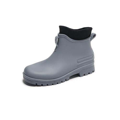MGGMOKAY Damen Gefüttert-Regenstiefel Kurze Wasserdichte Warme Knöchelstiefel Gartenarbeitsschuhe Rutschfeste Outdoor-Arbeitsstiefel,Grau(warme),37 von MGGMOKAY