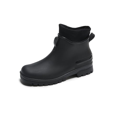 MGGMOKAY Damen Gefüttert-Regenstiefel Kurze Wasserdichte Warme Knöchelstiefel Gartenarbeitsschuhe Rutschfeste Outdoor-Arbeitsstiefel,Schwarz(warme),37 von MGGMOKAY