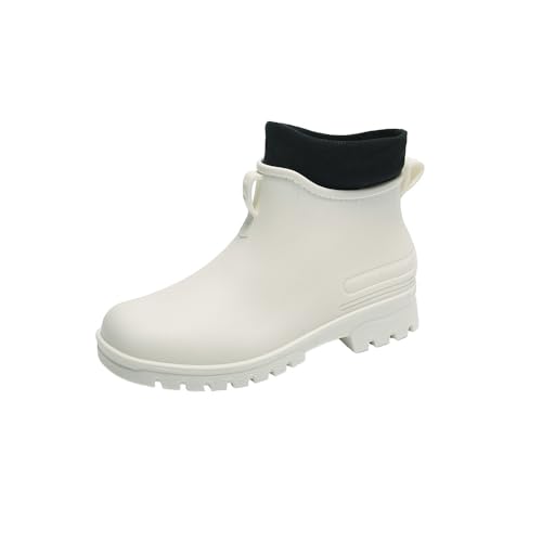 MGGMOKAY Damen Gefüttert-Regenstiefel Kurze Wasserdichte Warme Knöchelstiefel Gartenarbeitsschuhe Rutschfeste Outdoor-Arbeitsstiefel,Weiß(warme),39 von MGGMOKAY