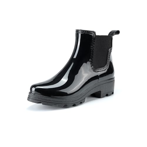 MGGMOKAY Damen-Kurzstiefel regenstiefel Wasserdichte rutschfeste Gartenstiefel Hohem Absatz Gummisohle,Schwarz,38 von MGGMOKAY